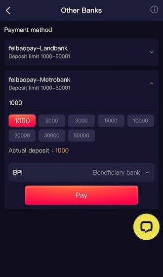 Step 2: Choose one of the payment channels and enter the amount you want to deposit, select the beneficiary bank.