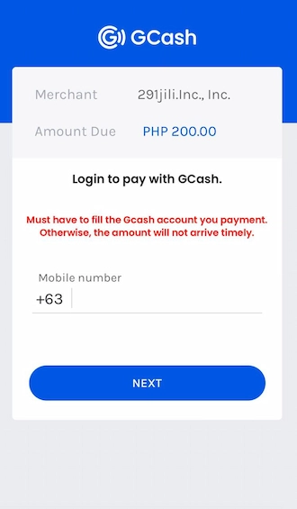 Step 4: Please log in to your GCASH account by entering the phone number you registered with GCASH.