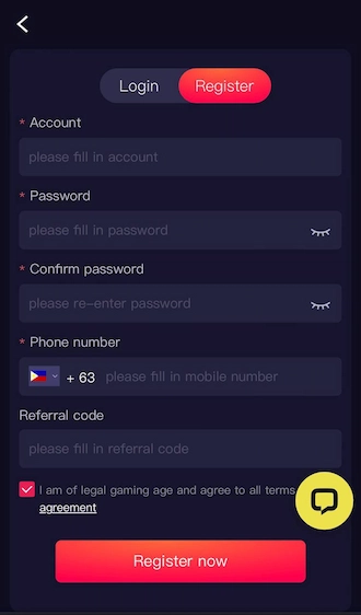 Step 2: Provide account registration information in the information fields in the form