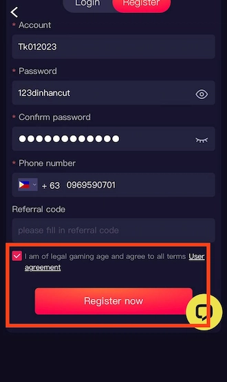 Step 3: Confirm you are of legal age, agree to all user terms, and click “Register Now”.