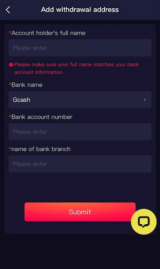 Step 2: Please fill in your withdrawal address information in this form. 